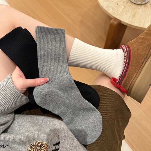 Calcetines Renlofer Muboo medio de hombre de color sólido calcetines de algodón de algodón Sweat-absorbente y transpirable Solid Socks Sports Sports Socks Socks Zhuji Socks Four Seasons 3 Pares of White de una sola talla/1369 Medias