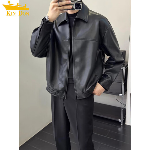 Retro brown soft leather jacket, men's light and mature style, fashionable lapel executive jacket, autumn top, coffee color 3XL (recommended 165-180Jin Jin equals 0.5kg)