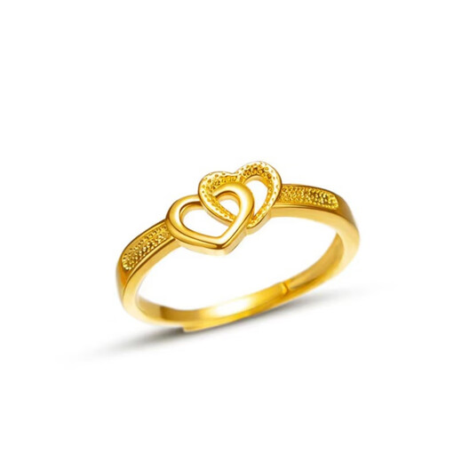 Nilan Fat Dong Lai's same style 18k gold ring for women new gold model 999 gold double heart ring ring 3D double heart ring (adjustable style)