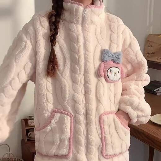 Yu Zhaolin zipper jacquard velvet autumn and winter new pajamas for women plus velvet coral velvet rabbit home clothes sweet girl suit