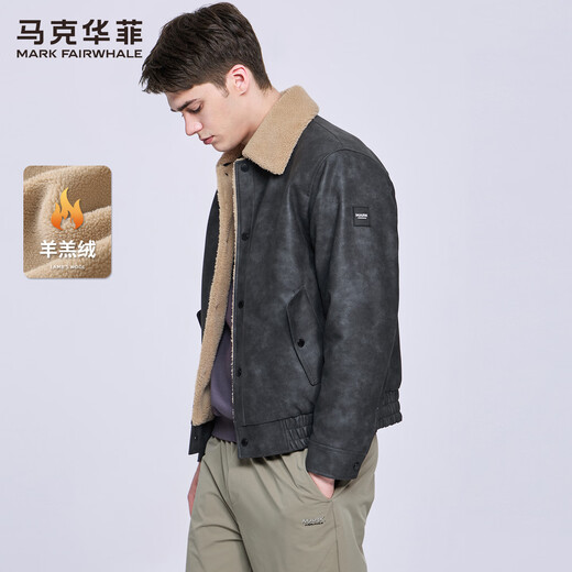 Mark Huafei American Retro Heavy PU Leather Jacket Men's 2025 Autumn and Winter New Warm Thickened Imitation Lamb Wool Jacket 1506 Black 001 M 170