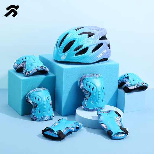 Tongbu Roller Skating Schutzfahrrad Reitreiten Kinder Skating Skate Skating Car Helm Schutz Set Blau