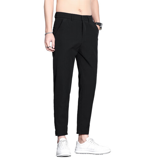 Lomon Lomon Clipper Pants Men's Slim без кусочков против морщин, летние повседневные брюки 2025 г. Новые брюки для костюмов Мужские черные девять калипперс 30 размер/предложено 00-120JIN [JIN равен 0,5 кг]