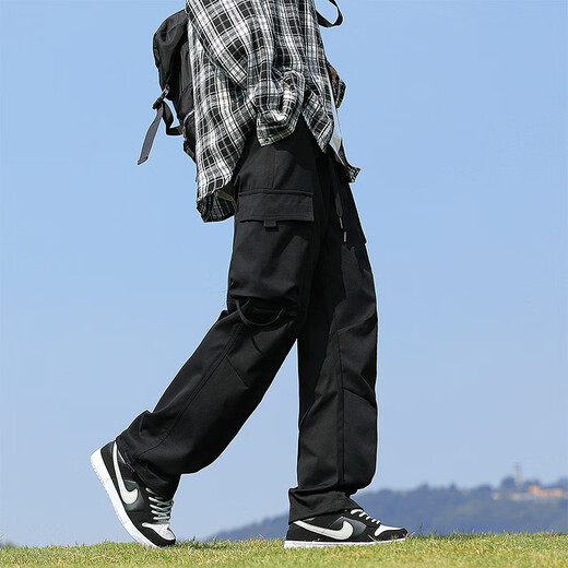 Dingfengbaoluo American workwear casual pants for men in autumn, lazy and loose, straight-leg assault long pants DFK72 black XL