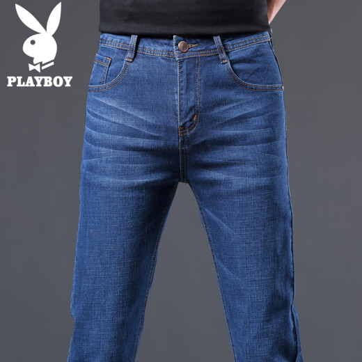 Playboy (PLAYBOY) jeans men's spring and summer business casual pants men's micro-elastic straight pants men's loose trousers blue and black 32