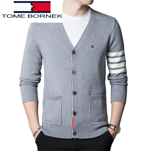 Tommy Hee Kelly selected quality tommy Tommy men's sweater V-neck autumn and winter wool cardigan thickened casual striped sweater Black TM23XJ942 165/M 100-120Jin[Jin equals 0.5 kg]