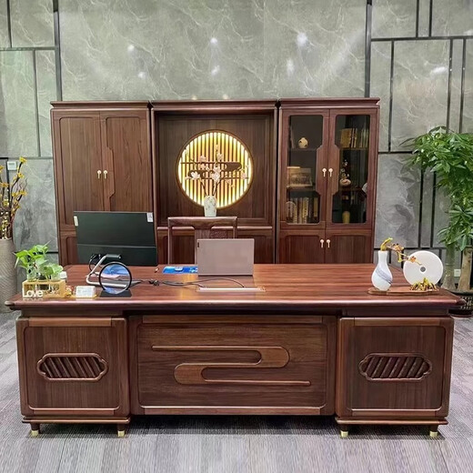 Ningqiu Luoge (NICHLORT) new Chinese-style solid wood boss table, rack, desk, executive desk, computer table, sofa, tea table, filing cabinet, 2.8-meter boss table, ebony wood