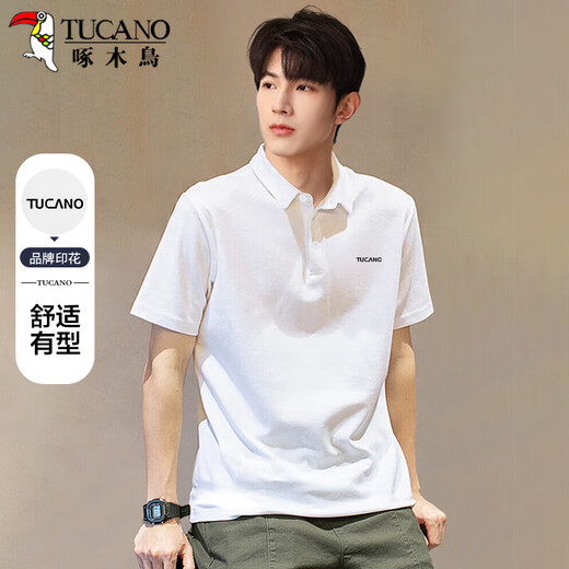 
Woodpecker (TUCANO) short-sleeved T-shirt for men in summer fashion versatile polo base shirt comfortable breathable top men's clothing white XL