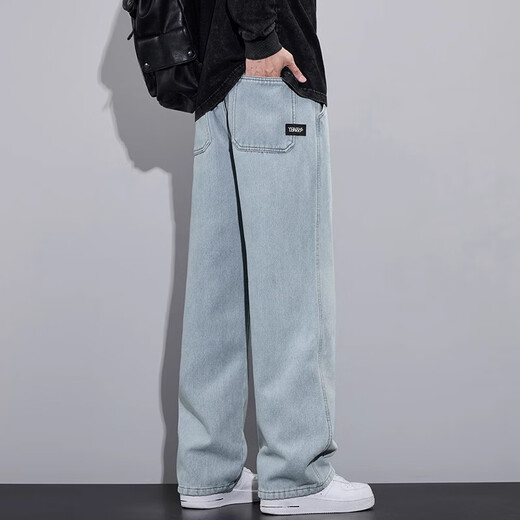 MiiOW 2025 Autumn and Winter Jeans Men's New Wide Leg Loose Straight Plus Velvet Thickened Warm Long Pants Trendy Brand Black-Fleet 3XL