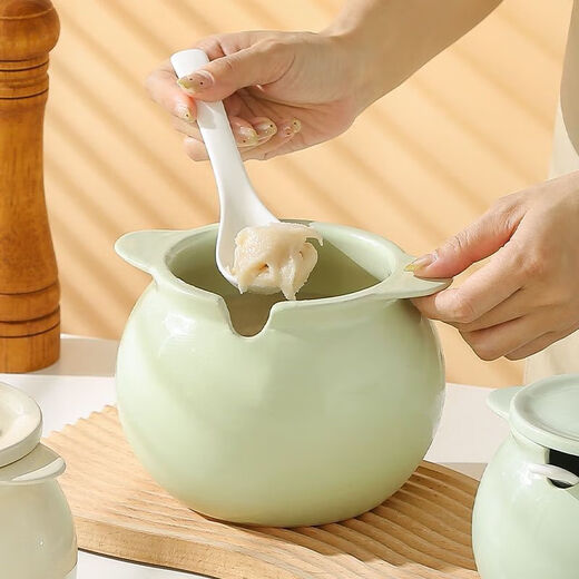 Qinkai Ceramics High Temperature Resistant Spicy Jar Kitchen Household Special Oil Storage Tank Lard Jar with Cover Spicy Jar Seasoning Jar 1380 Degree High Temperature Firing Will Not Explode - Large Size 1500ML Creamy Yellow + Cover + Spoon + Filter