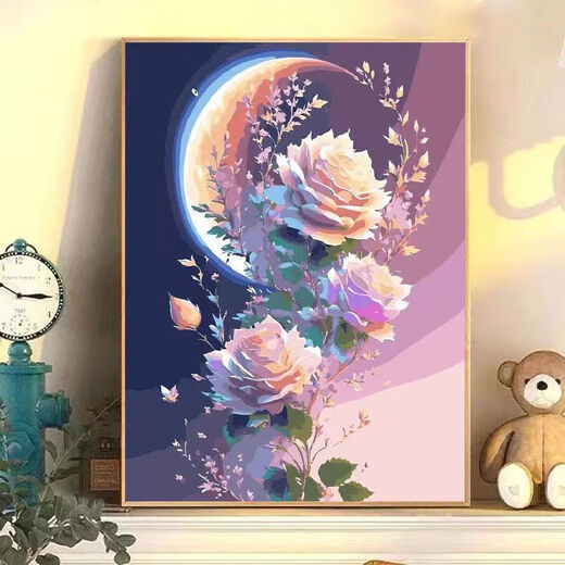 CLCEY数字油画diy花卉风景动漫手绘填充手工diy丙烯油彩画装饰画 H1049郁金香 30*40黑白实木薄画板+颜料笔