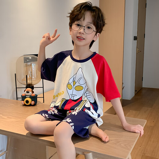 Langsha Children's Pyjamas Boys Summer Summer à manches courtes en coton mince Coton Boys Boys Petits étudiants d'âge moyen et d'été Cartoon Set Ltn673 165 suggéré 160-165 cm / 95-115jin [Jin est égal à 0,5 kg]