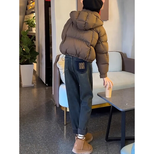 Yiran presents Harem loose and versatile jeans for women in autumn and winter, covering the crotch and showing slimness, high waist, straight casual heavyweight plus velvet long pants for women, gray, regular XL, recommended 120-140Jin Jin is equal to 0.5 kg