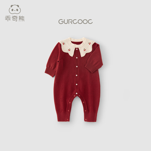 Good Bear Girl Baby Knitted Warm One-piece Harness Winter Baby Sheep Wool Warm Red New Year Clothes