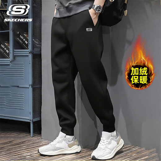 Skechers fleece sports sweatpants for men, warm, slim, versatile and loose, 2025 autumn and winter new style leggings trousers -0018 Carbon Black S (165)