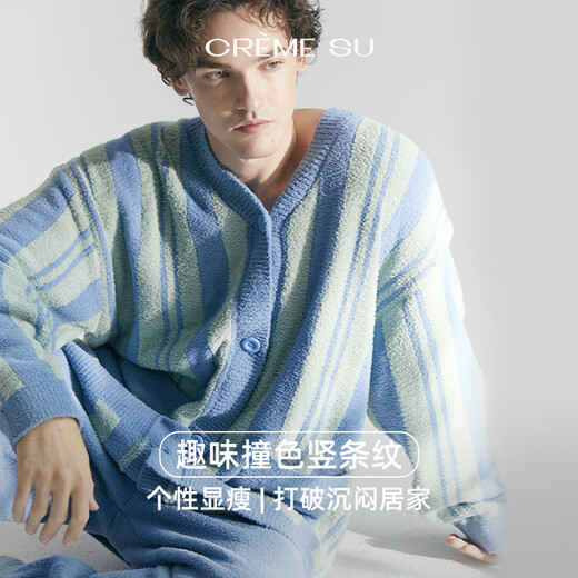 CREME SU Matisse Series Autumn and Winter Couples Home Clothes Half Velvet Contrast Color Stripes Interesting Jacquard Wedding Red Blue White Stripes M (Recommended 90-120 Jin Jin equals 0.5 kg)