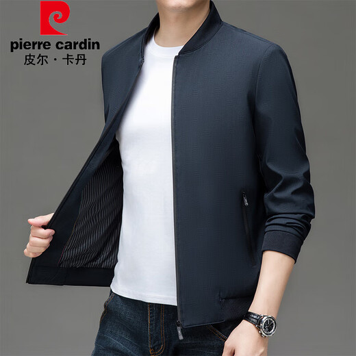 Pierre Cardin High-End Brand Jacket Herren Frühling und Herbst Grundstil nicht einfach zu falten Geschäft Pendler Casual Stand Collar Jacke Executive Jacket 9903 Blau M.