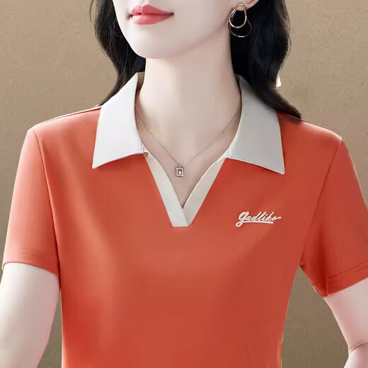 洛比狮Polo衫短袖t恤女中年妈夏季新款高端带领套头衫半袖T恤宽松上衣女 880粉色 3XL (建议130-139斤)