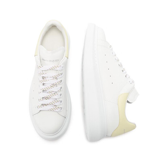 亚历山大麦昆（Alexander McQueen）新品 女士阔型系带厚底休闲运动鞋小白鞋情侣款礼物女 718139 WHGP5 3523 白色浅黄色尾 34