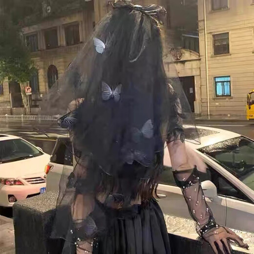 Zi Jiafu Dark Halloween Ghost Bride Veil Witch Elf Black Bow Headdress Funny Dress Up Hair Accessories Women Red Rose Black Veil