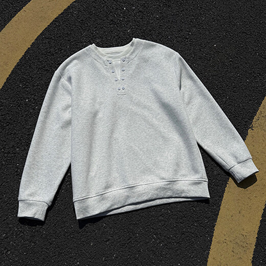 Dingfengbaoluo American fake two-piece sweatshirt Henry collar loose trend versatile solid color casual long sleeve CWJ19 white flower gray M