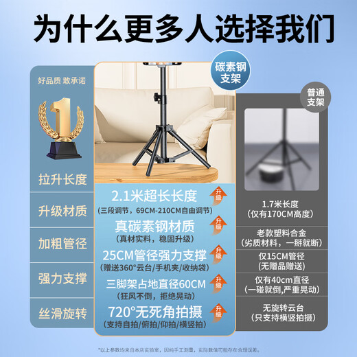 Shuatu [2.1m large size] mobile phone stand floor-standing live broadcast portable selfie stick tripod outdoor multi-functional short video anchor shooting selfie artifact Kuaishou postgraduate entrance examination