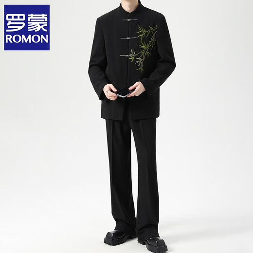 ROMON's new tunic suit, stand-up collar, new Chinese-style suit for men, engagement wedding, groom's high-end handsome suit, two-piece set, jacket + pants XL