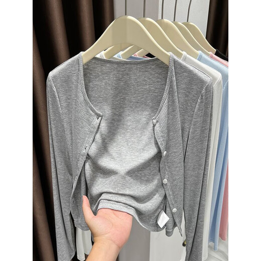 CTOX blue knitted cardigan thin style with skirt 202 summer, autumn and autumn ice silk sunscreen air conditioning jacket milk blue L (105-125Jin[Jin equals 0.5 kg])