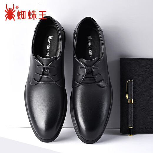 蜘蛛王皮鞋男休闲商务正装德比鞋牛皮光面系带婚鞋男 28015 黑色 42 