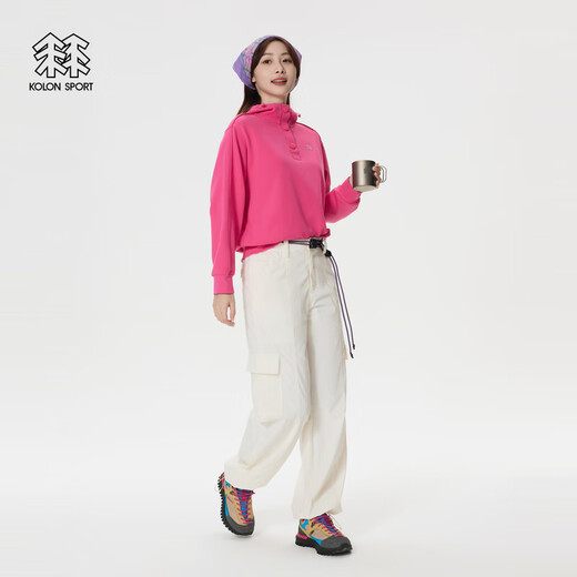 KOLON SPORT Women's camping fishing printed hooded sweatshirt outdoor sports camping turtleneck top