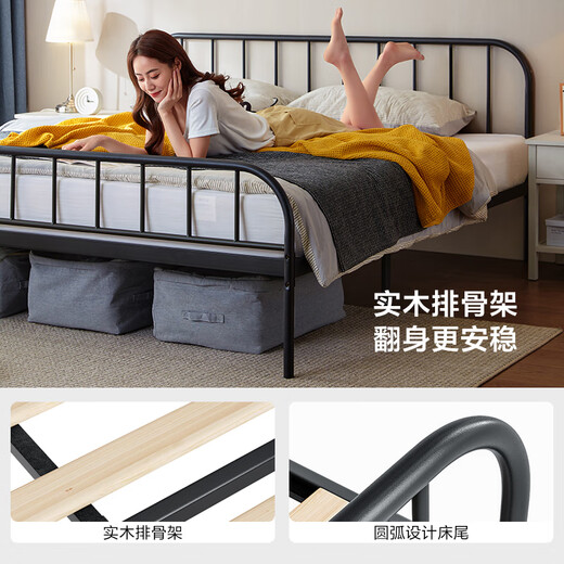 Lin's Home Nordic Iron Art Bed Double Bed Household Iron Lit de location épaissie Mobilier de maison de location Lit Industrie du bois Lin LS702A1 [noir] Double lit 1500 mm * 2000 mm