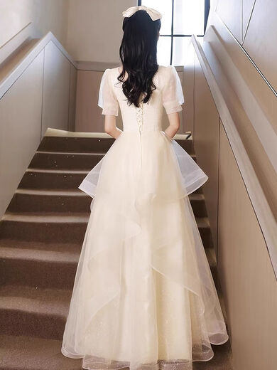 Hanyu annual meeting dress for women 2024 new style can be worn in daily life champagne color evening dress skirt high-end niche high-end sense graduated into champagne color S