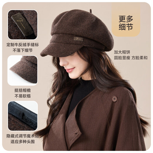 JIUMU Pure Wool Octagonal Hat Autumn and Winter Warm Beret Painter Hat Japanese Pumpkin Hat Newsboy Hat Peaked Hat Women