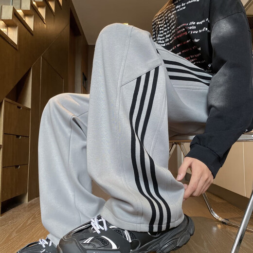 OEMG American sports casual pants for men and women in spring, autumn and winter trend brand retro straight pants loose wide-leg guard-style trousers white floral gray (high quality) L recommended 120-135Jin Jin equals 0.5 kg