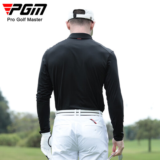PGM高尔夫服装男士长袖T恤冰丝衣袖镭射打孔 夏季运动上衣polo衫 YF681-黑色【上衣】【冰丝】 XL