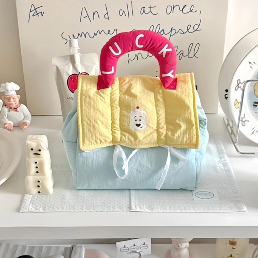 Bo Naling cosmetic bag small house color matching portable dopamine large capacity cute portable compact travel toiletry bag storage bag dopamine cosmetics storage bag lemon soda