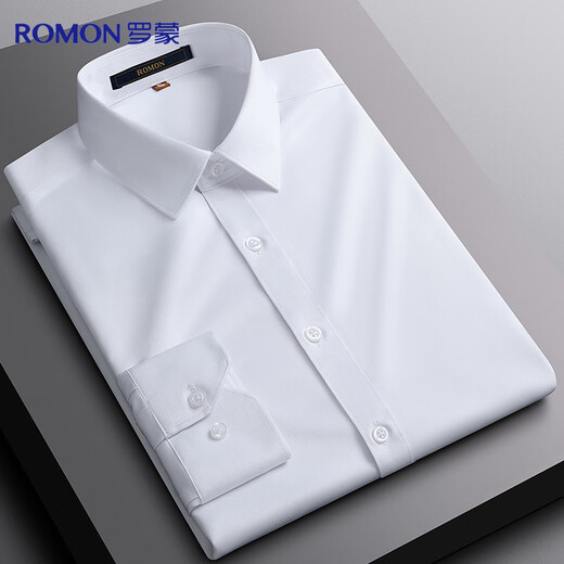 Romon long-sleeved shirt men's solid color business casual professional formal work jacket white shirt men's white 42
