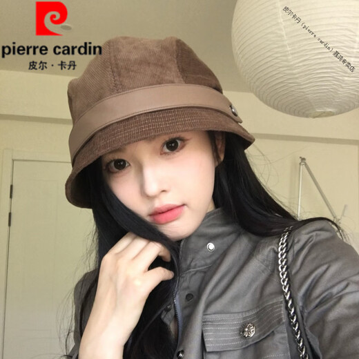 Pierre Cardin French imported quality corduroy fisherman hat for women 2025 new autumn and winter versatile beret for cycling to show temperament red M (56-58cm)