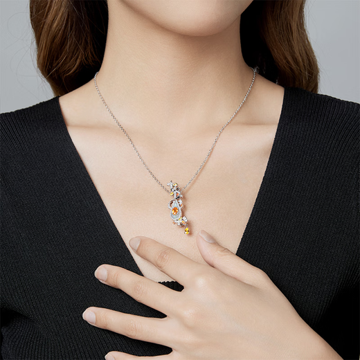 Muye Natural Colored Treasure 925 Silver Fanta Gemstone Chain Feitian Pipa Necklace for Women Original Design Dual-Purpose Accessory Feitian Pipa Necklace