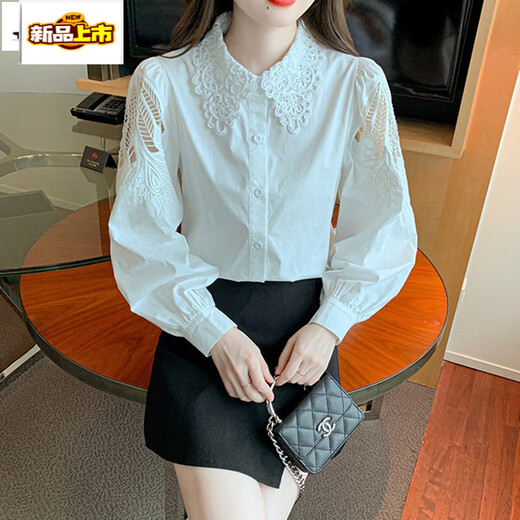 
ZHIDOUDOU embroidered cotton shirt for women 2025 autumn new fashion embroidered white shirt loose versatile long sleeves cy9227 white S 75-95Jin [Jin equals 0.5 kg]