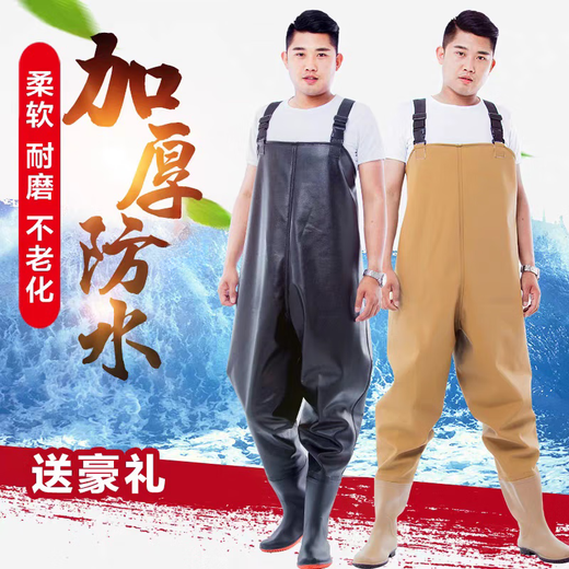 Fishermen's Le waders half-length rain pants waterproof clothes men's fishing one-piece full-body fishing leather crotch pants thickened rain boots black half-length 60 silk 42 shoe size