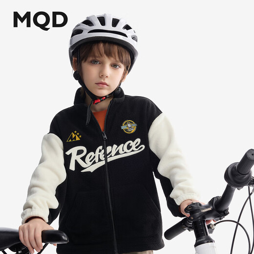 MQD MQD children's clothing boys' jacket spring and autumn warm polar fleece college style stand-up collar cardigan children's top black 130