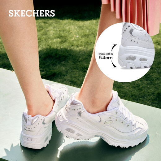 斯凯奇（Skechers）熊猫鞋春秋女增高老爹鞋铆钉轻质厚底休闲鞋运动鞋 11979白色/银色/WSL 35 220mm