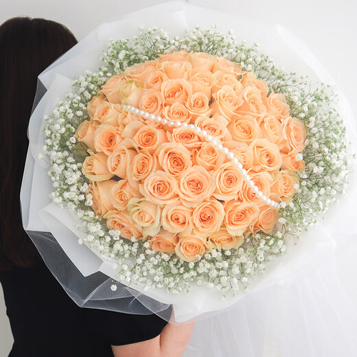 Lingxiang Valentine's Day Flower Express Champagne Rose Bouquet Confessing Love to Girlfriend and Wife Birthday Gift Nationwide Delivery 33 Champagne Rose Bouquets Three Lives Three Worlds