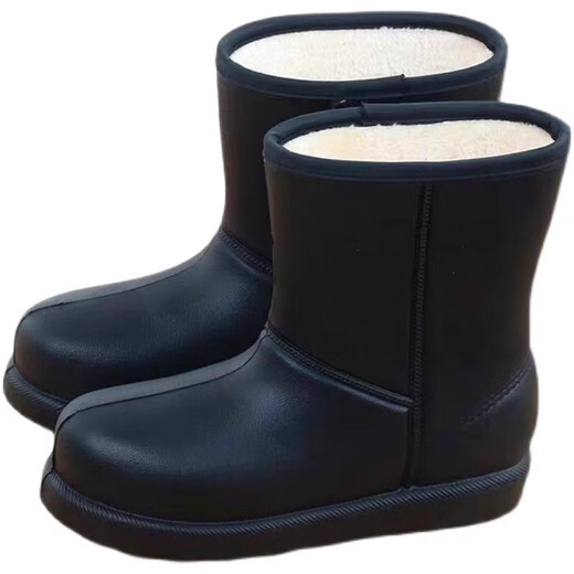 Xiaohuilijia winter new product plus cotton warm rain boots mid-tube waterproof shoes men and women's non-slip rain boots work shoes plus velvet waterproof boots purple 38