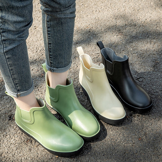 Shurong modische Regenschuhe Frauen kurze Regenstiefel Dicke alleinige Küche nicht rutschern im Freien mit Gummischuhen wasserdichte Outdoor-Angelauto Waschwasserschuhe Frauen Grün 38