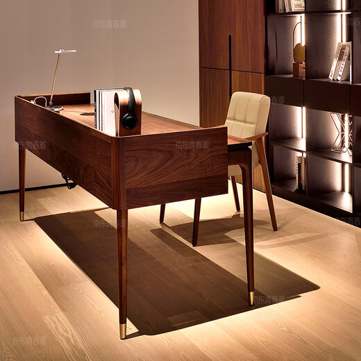 Youthful trend black walnut solid wood desk, large long desk in the living room, sofa back desk, simple double desk, single desk (with multi-function socket) 204*68*75cm