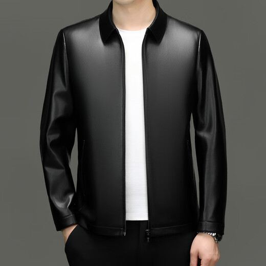 Lilan Men's Leather Jacket Autumn and Winter Lapel Zipper Leather Jacket Middle-aged Business Casual Men's Leather Jacket Dad's Top Brown M