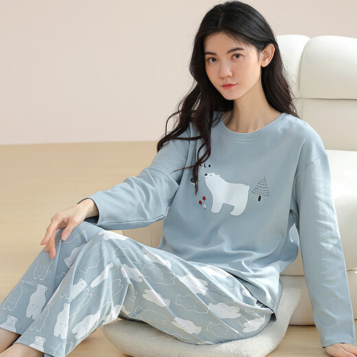 Yu Zhaolin (Yuzhaolin) pijama para mujeres algodón puro 2021 Nuevo pijama de celebridades de Internet para mujeres en primavera y otoño gran tamaño de manga larga juego de ropa para el hogar NSWR-01N9905 M [sugerido 80-105Jin [Jin equivale a 0.5 kg]]]