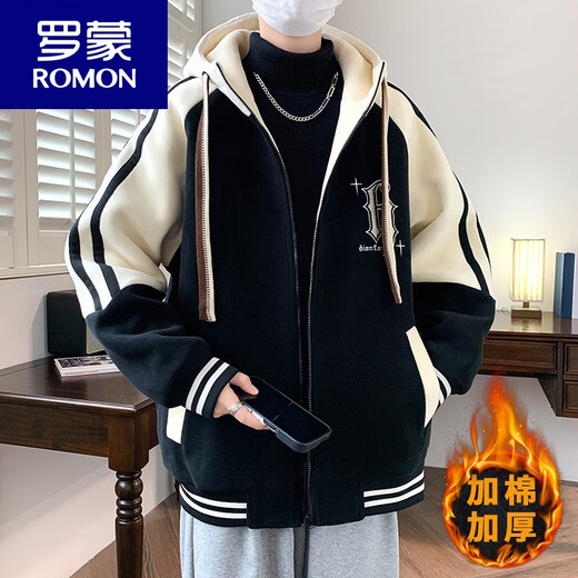 ROMON (ROMON) 13-year-old junior and high school student coat thickened cotton coat 12-year-old 15-year-old boys handsome autumn and winter clothing 14-year-old children's baseball uniform jacket 434 rice white (cotton) quality assurance thickened XL recommended 120-140 Jin Jin equals 0.5 kg